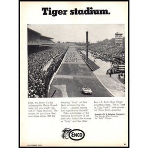 1968 Enco Tiger Stadium Indy 500 Race Car Vintage Print Ad Brickyard Wall Art